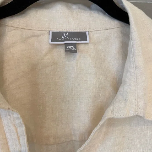 JM Collection 100% Linen Cream Gold Button Down Long Sleeve Blouse Sz 20W NWT - Picture 3 of 12